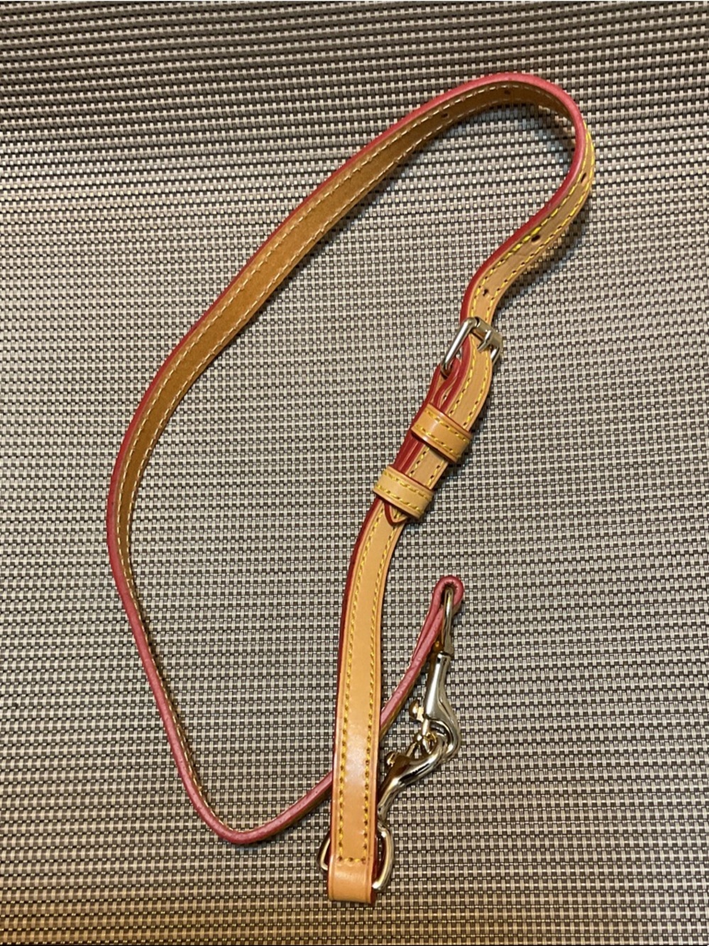 Leather shoulder Strap in Tan with Pink Edge